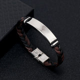 Unisex Titanium Woven Leather Bracelet - Black - Bracelet - Medium - Titanium - image 24
