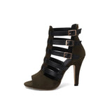 Women's Spike Heel Gladiator Sandals - Army Green - Sandals - 12 B - PU Leather - image 36