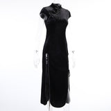 Women's Long Gothic Velvet Spilt Dress - Black - Dress - XXXL - Velvet - image 22