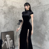 Women's Long Gothic Velvet Spilt Dress - Black - Dress - XXXL - Velvet - image 12