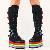 Women's Gothic Rainbow Platform Boots - Black - Rainbow Platform Boots - 46 B - PU Leather - image 23