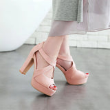 Women's Block Heel High Platform Sandal - Orange - Platform Sandals - 43 B - PU Leather - image 14