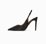 Women's Metallic Bling Bridal Slingbacks - Black - 2 / 6cm / Metallic Heels - 41 B - PU Leather - image 4