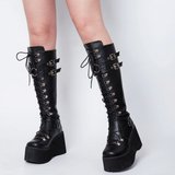 Women's Goth Lace Up Platform Wedges - Black - 1 / Boots - 10.5 B - PU Leather - image 7