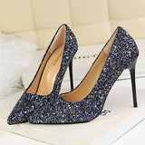 Women's High Heel Glitter Prom Pumps - Gold - 9.5cm / Glitter Shoe - 43 B - PU Leather - image 37