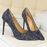 Women's High Heel Glitter Prom Pumps - Gold - 9.5cm / Glitter Shoe - 43 B - PU Leather - image 39