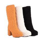 Women's Fuzzy Faux Wool Platform Boots - Orange - Short Plush Boots - 42 B - Imitation Wool - image 2