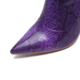Women's Snake Print Cloth Long Boots - Apricot - Snake Print - 45 B - Plush Stretch Material - image 9