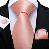 Men's 3 Pcs Silk Pink Wedding Tie Set - Pink - MJ-7242 - Medium - Silk - image 8