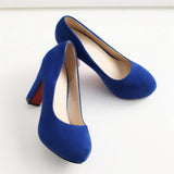 Women's Faux Suede High Chunky Heels - Blue - Chunky Heels - 43 B - PU Flock Leather - image 15