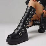 Women's Punk Goth Multi Buckle Boots - Black - Buckle Boots - 43 B - PU Leather - image 11