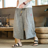 Men's Long Japanese Kimono Wide Shorts - Black - 1 / Japanese Long Shorts - 5XL     92 to 99kg - Linen - image 16
