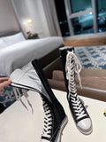 Women's Knee High Platform Canvas Boots - Black - High Top Canvas Sneakers - 40 B - Canvas - image 11