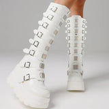 Women's Punk Goth Multi Buckle Boots - Black - Buckle Boots - 43 B - PU Leather - image 16