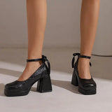 Women's Square Toe Block Heel Platforms - Blue - Platform Heels - US14-EU45-27.5CM - PU Leather - image 36