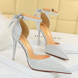 Women's Glitter Bow Knot Strappy Heels - Gold - Prom Shoes - 43 B - PU Leather - image 9