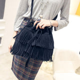Handbags Women's Fringe Bucket Bag - Black - Medium - PU Suede Leather - image 32