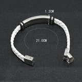 Unisex Titanium Woven Leather Bracelet - Black - Bracelet - Medium - Titanium - image 16