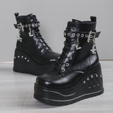 Women's Punk Chunky Platform Creepers - Black - Platform Ankle Boots - 43 B - PU Leather - image 7