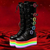Women's Gothic Rainbow Platform Boots - Black - Rainbow Platform Boots - 46 B - PU Leather - image 7
