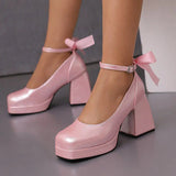 Women's Square Toe Block Heel Platforms - Blue - Platform Heels - US14-EU45-27.5CM - PU Leather - image 22