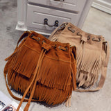 Handbags Women's Fringe Bucket Bag - Black - Medium - PU Suede Leather - image 5