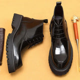 Men's Leather Chunky Heel Dress Boots - Wine Red - Formal Boots - 46 B - Genuine Leather - image 6