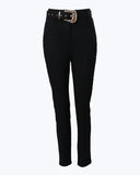 Women's High Waist Skinny Pants with Belt - Black - Skinny Pants - XL - Polyester - image 4