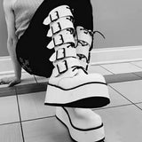 Women's Mid Wedge Heel Buckle Boots - White - Mid Heel Wedges - 45 B - PU Leather - image 4