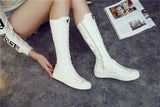 Women's Canvas Knee High Lace Up Boots - White - 2cm Heel - 43 B - Canvas - image 10