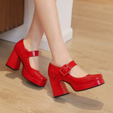 Women's Gothic Mary Jane Patent Heels - Red - Patent Mary Janes - 43 B - PU Patent Leather - image 9