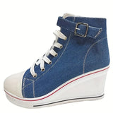 Women's High Top Platform Wedge Sneaker - White - Platform Sneakers - 43 B - Canvas - image 34