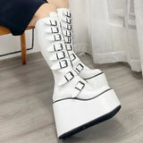 Women's Metal Buckle Platform Y2K Wedge - White - Buckle Platforms - 46 B - PU Leather - image 12