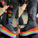Women's Gothic Rainbow Platform Boots - Black - Rainbow Platform Boots - 46 B - PU Leather - image 9