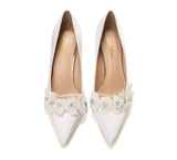 Women's French Silk Flower Wedding Shoe - White - 10cm Bridal Shoes - 41 B - Silk/PU Leather - image 13