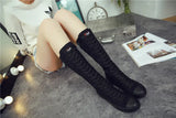 Women's Canvas Knee High Lace Up Boots - White - 2cm Heel - 43 B - Canvas - image 29