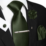 Men's 5 Pcs Luxury Ridged Silk Tie Sets - Dark Army Green - 5pc Tie Set - 039 - Medium - Silk - image 48