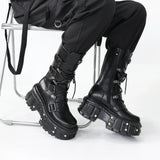 Women's Punk Style Lace-up Platform Boot - Black - Chunky Boots - 43 B - PU Leather - image 9