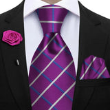Men's 3 Pcs Tie Hanky Corsage Sets - Purple - 33 - One Size - Polyester - image 9