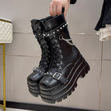 Women's Gothic Square Toe Platform Boots - Black - Boots - 42 B - PU Leather - image 3
