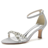 Women's Crystal Mid Heel Wedding Sandal - Silver - Mid High Formal Sandal - 11.5 B - PU Leather/Satin - image 13
