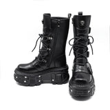Women's Punk Style Lace-up Platform Boot - Black - Chunky Boots - 43 B - PU Leather - image 2
