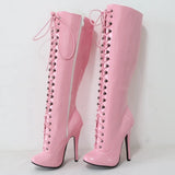 Women's Shiny Burlesque High Heel Boots - Pink - High Boots - 15 B - Patent PU Leather - image 4