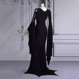 Women's Goth Lace Up Halloween Dress - Black - Morticia Adams Dress - 5XL - Polyester - image 3