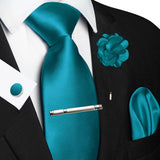 Men's 5 Pcs Luxury Ridged Silk Tie Sets - Teal Green - 5pc Tie Set - 021 - Medium - Silk - image 36