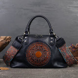 Handbags Women's Boho Leather Tote Bag - Dark Grey Blue - Handbag - Medium - Genuine Leather - image 5