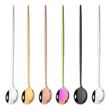 6pcs Long Handle Ice Cream Soda Spoon - Silver - 6 PCS Spoon Set - Medium - Stainless Steel - image 1