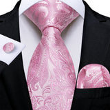 Men's 3 Pcs Silk Pink Wedding Tie Set - Pink - MJ-7662 - Medium - Silk - image 37