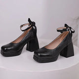 Women's Square Toe Block Heel Platforms - Blue - Platform Heels - US14-EU45-27.5CM - PU Leather - image 39