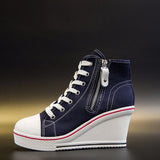 Women's High Platform Zipper Sneakers - Navy - Platform Sneakers - 43 B - Canvas - image 9